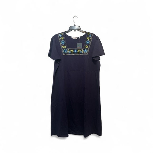 Denim & Company Women’s Plus Size 1X Navy Blue Embroidered Maxi Dress Cotton NEW - Picture 1 of 6